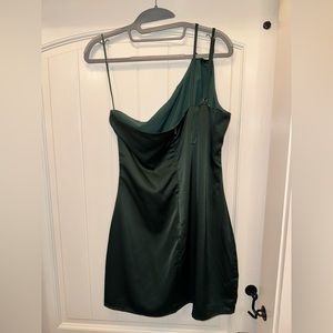 Satin Green One Shoulder Formal Dress
